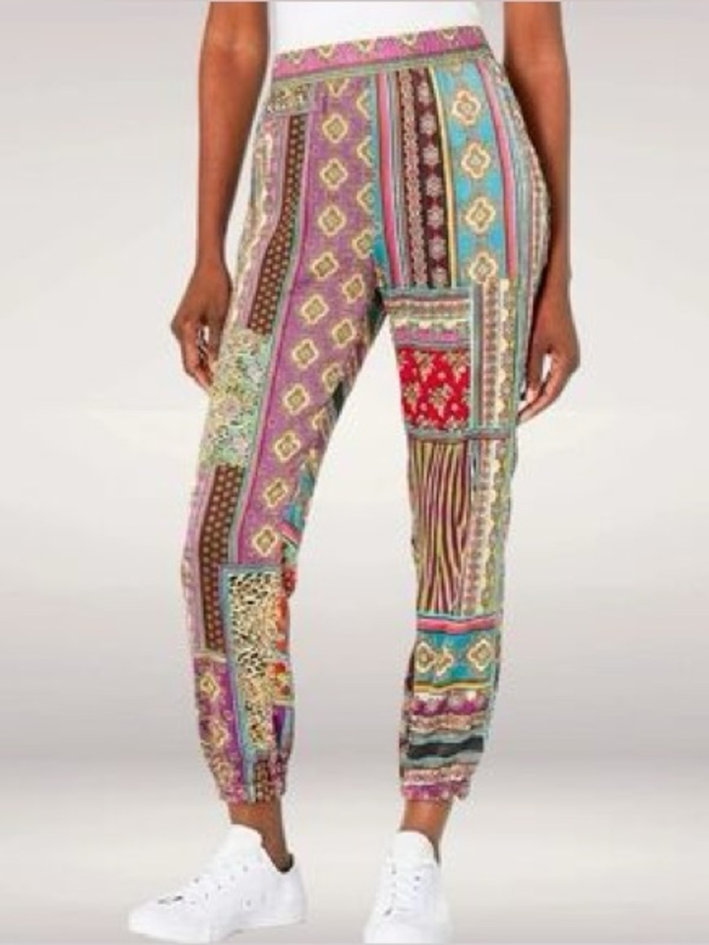 Johnny Was Presley Jogger Silk Blend Leopard Multi Patchwork Size M